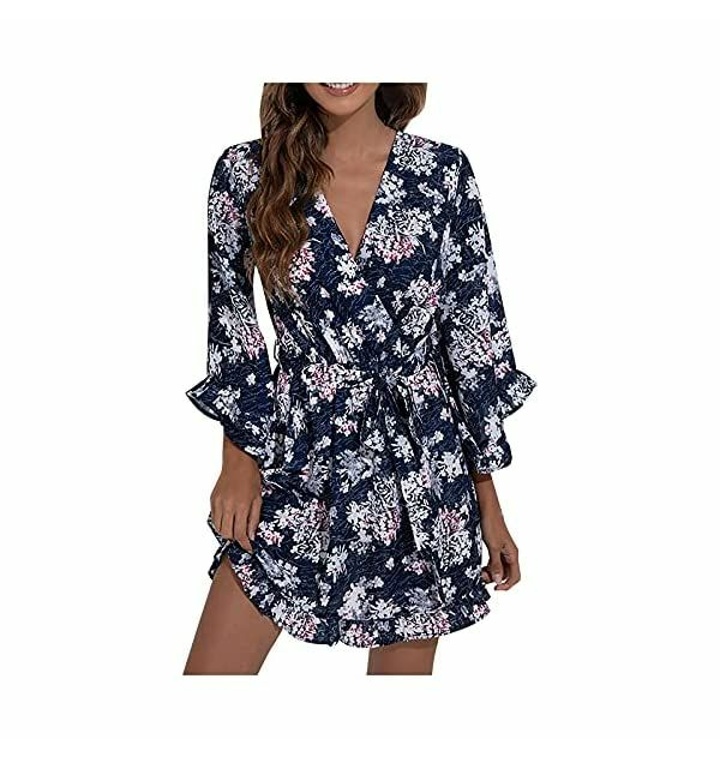 Women S Print Dresses Loose Dress 224 Summer Casual Short Sleeve V Neck