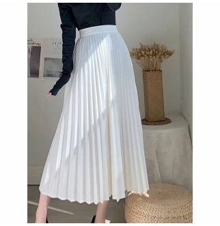 TIGENA 우아한 긴 Pleated 치마 여성 2022 여름 한국 모든 일치 솔리드 라인 높은 허리 중간 길이 스커트 블랙 화이트
