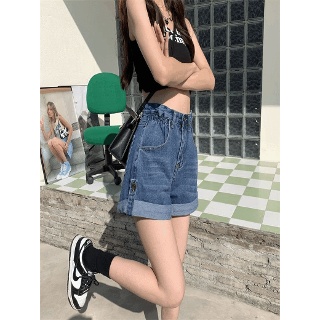 [데님숏팬츠]심플무난접힘포인트A라인데님숏팬츠