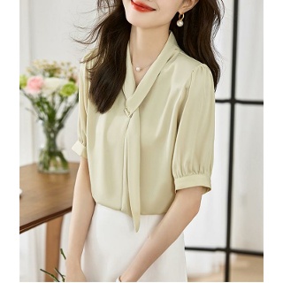 타이블라우스 리본 블라우스 쉬폰 퍼프 리본타이 여성 결혼식 하객룩 셔츠 카라 정장