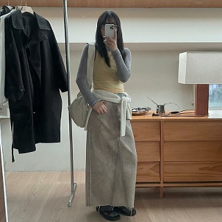 청 스커트 플레어 미디 데님 진청 롱 연청