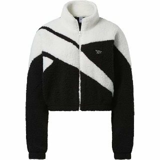 Reebok 여성용 클래식 캠핑 스트라이프 벡터 크롭 셰르파 트랙 재킷