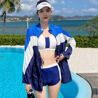 여자 래쉬가드 3종 세트 브라탑 반바지 긴팔 커버업 수영복 비치웨어