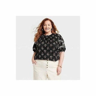 여성 반팔 자수 블라우스 녹스 로즈 블랙 XXL