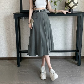 풀스커트 롱 핀턱 벌룬 플레어 미디 주름