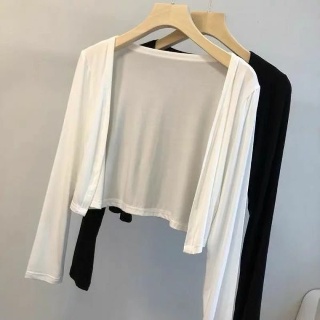 크롭가디건 여름가디건 여자 여성 봄 볼레로 여성용 단색 통기성 셔츠 상의, 올 매치 숄, 모달 시크한 스타일