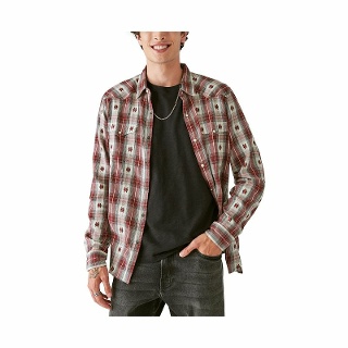 Lucky Brand Men's Plaid Dobby Button-Down Western Shirt