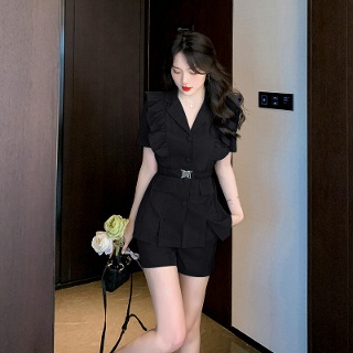 윈터솔져 여자데일리룩 정장세트 여름 슬림핏 조거벨트 정장 상의 반바지 세트 KUK2
