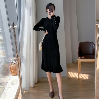 마르소 쉬폰스커트 이너 니트 스커트 크로스 프렌치 머메이드 가을 하프코트 프릴 UNO3