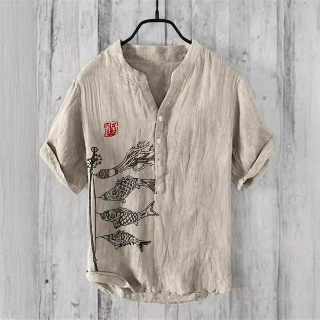 셔츠 프린트 티셔츠, 계절 캐주얼 상의, 물고기 프린트, 용수철 및 여름 의류, S-5XL