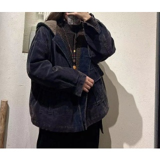 아이언하트 여성여친 잠바 패딩다운 키작 점퍼 도톰 빈티지 분위기의 긴팔 후드 오픈 포켓 캐주얼 패딩 KKE4