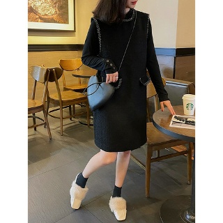 여성원피스 미디 F/W 스커트 큐트룩 민소매 모직 원피스 블랙