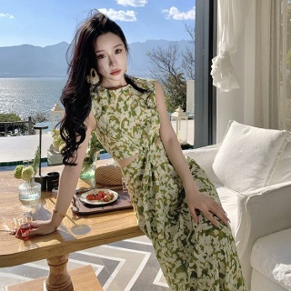 에스닉 원피스 보헤미안 휴양지 롱원피스 랩 바캉스 쉬폰