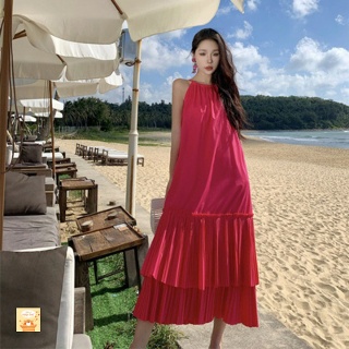 띠엔다 여자원피스 로즈 나시 롱스커트 패치 해변 비치 바캉스룩 루즈핏 원피스 ADOR5