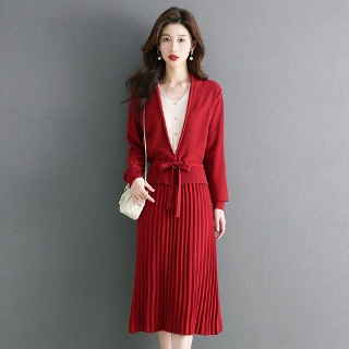 솜브레로스 여자치마 겨울 니트 가짜투피스 스웨터 가을 원피스 스커트 ADOR4