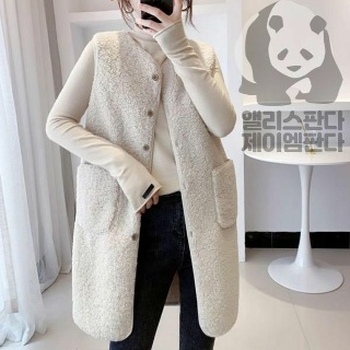 양털 후리스 M~3XL 프리사이즈 롱 단추 조끼 여성용 3color