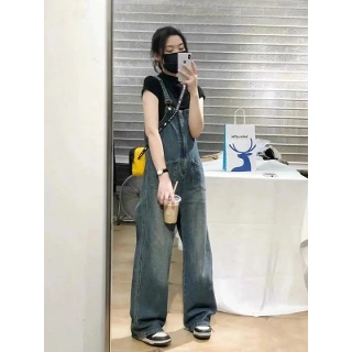 여성 여름 점프슈트 롱 멜빵 데님 긴 롱  찢청 S~5XL 멀티포켓