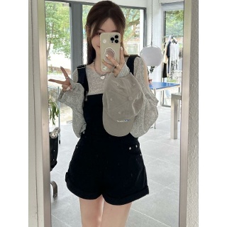 여성 여름 점프슈트 멜빵바지 와이드 찢청 S~5XL 데님 롱 반바지