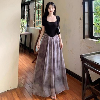 여름 쉬폰 원피스 격식 반팔 플리츠 M~4XL 롱 하객 여성