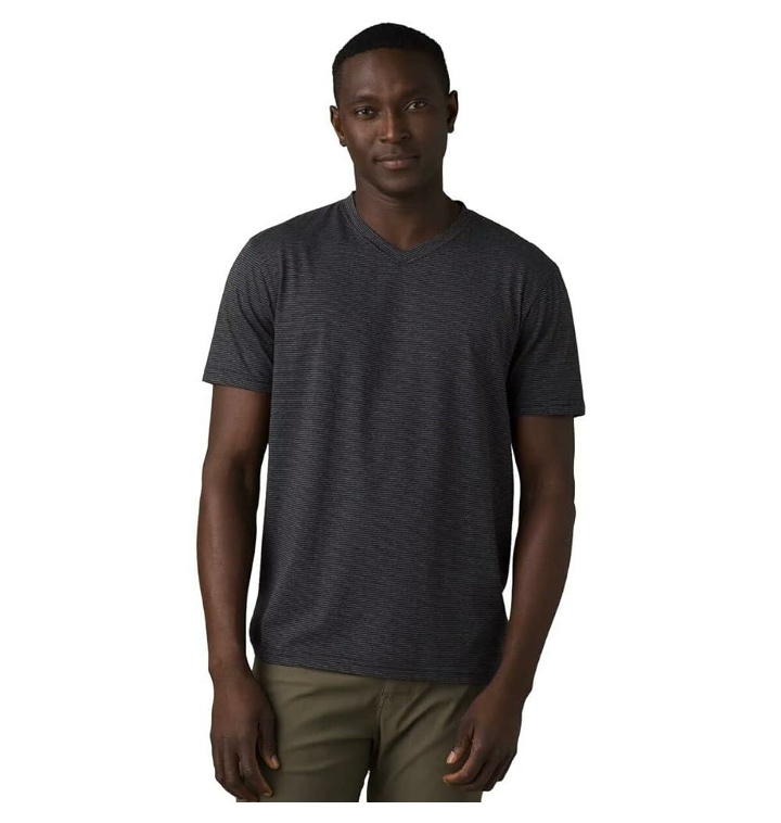 PrAna V-Neck Slim Fit T-Shirt - Men's Black Stripe, S 131191 - 티몬